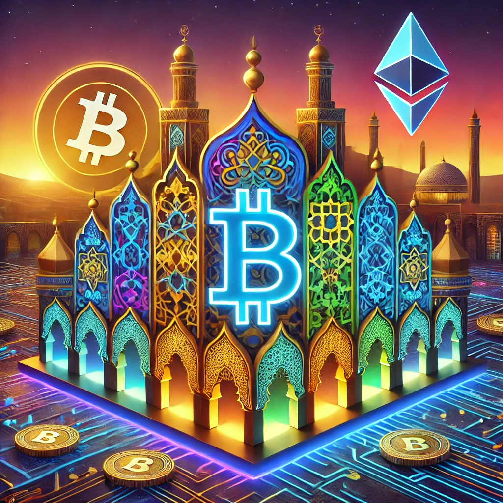 Immersive illustration showcasing Morocco's crypto pivot with vibrant colors and glowing digital elements, blending cryptocurrency innovation with Moroccan cultural motifs for a dynamic representation of financial evolution
